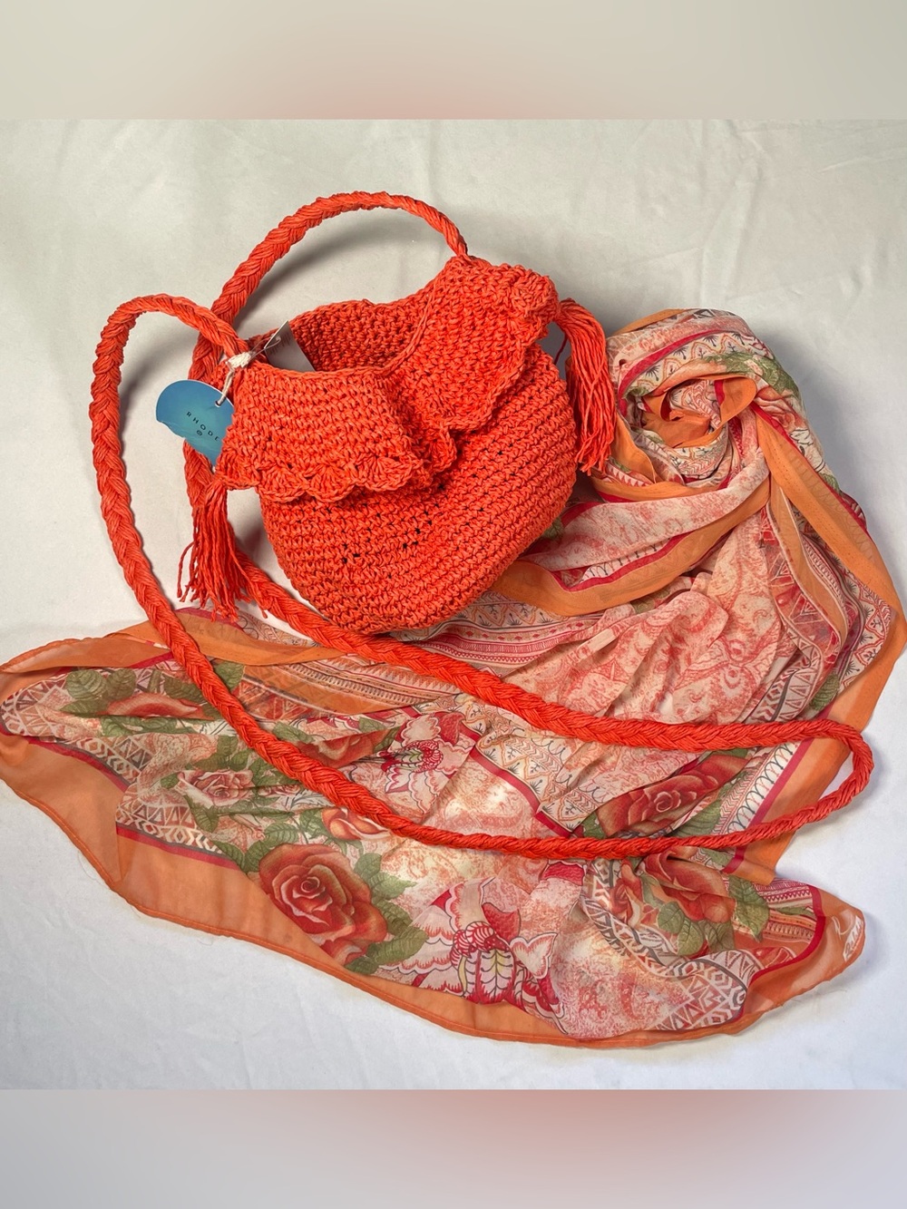 RHODE x Target Boho Crochet Bucket Bag & Floral Scarf Bundle